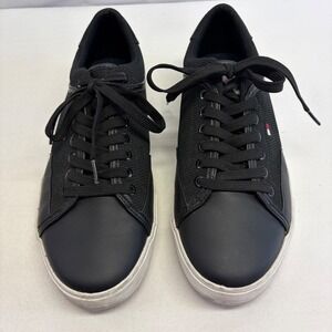 Tommy Hilfiger Sneakers Mens 9 Black Mesh Faux Leather Casual Preppy